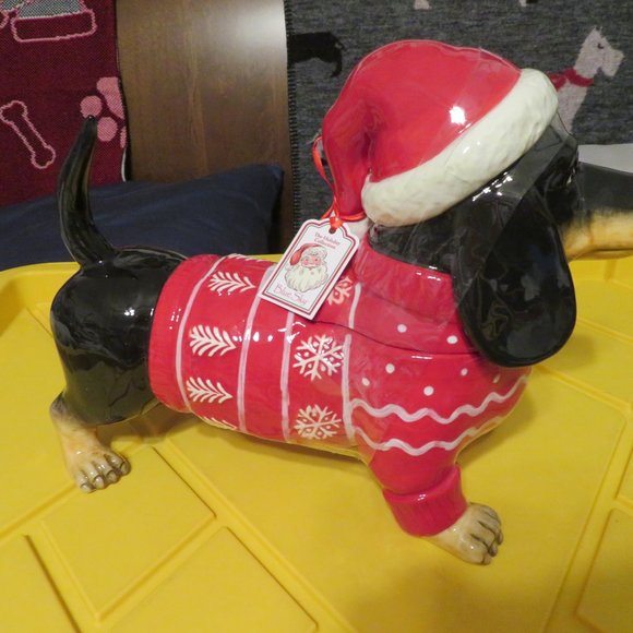 Rare Blue Sky Clayworks Dachshund 13' Large Cookie Jar Holiday - Picture 3 of 7